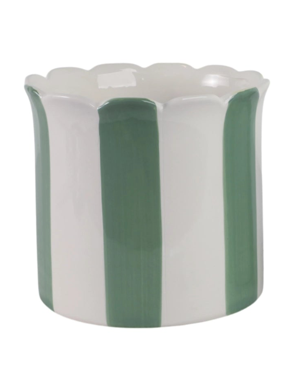 Green & White Striped Planters w/ Scalloped Rim (2 Sizes)