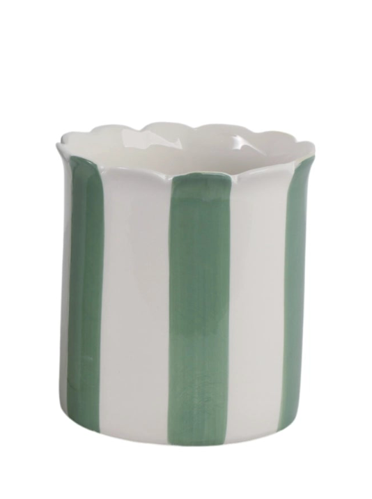 Green & White Striped Planters w/ Scalloped Rim (2 Sizes)