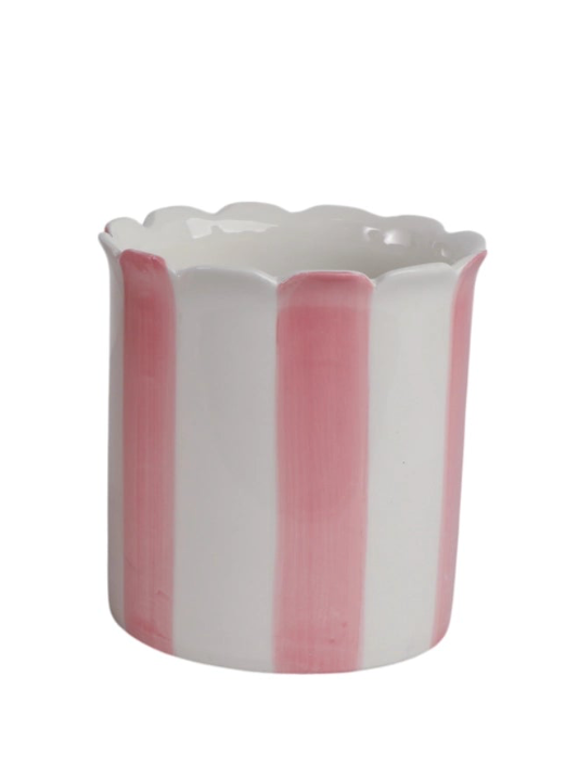 Pink & White Striped Planters w/ Scalloped Rim (2 Sizes)