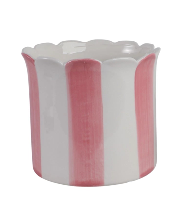 Pink & White Striped Planters w/ Scalloped Rim (2 Sizes)