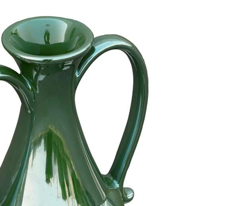 Green Ceramic Pedestal Vase w/ Handles