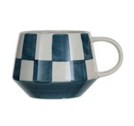 Stoneware Mug w/ Check Pattern 10 oz (2 Colors)