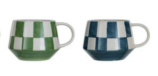 10 oz Stoneware Mug w/ Check Pattern (2 Colors)