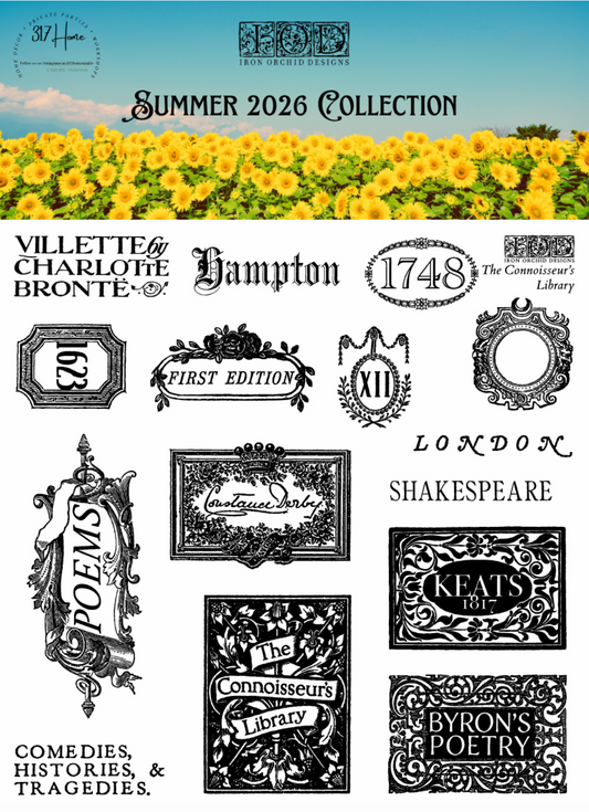 The Connoisseur's Library Labels 6x6 IOD Decor Stamp by Iron Orchid Designs - NEW!