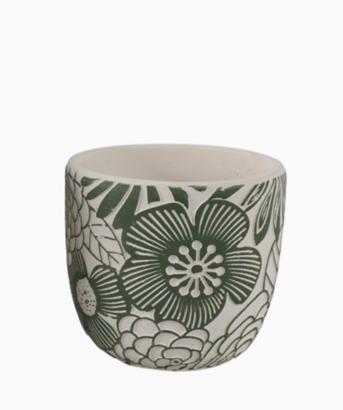 White & Green Ceramic Floral Planter Pot (2 Sizes)