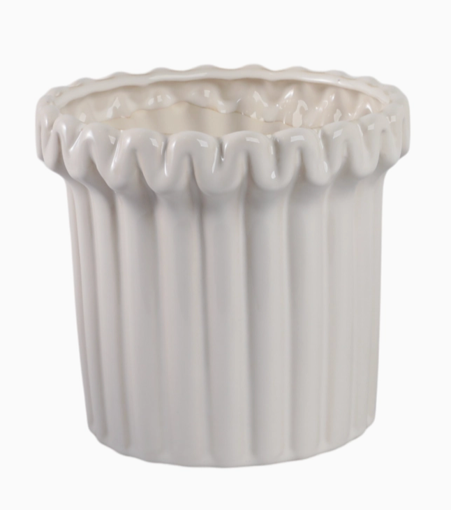 Ivory Ceramic Planter Pot w/ Fluted Rim (2 Sizes)
