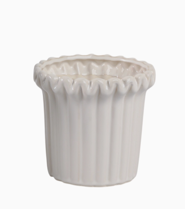 Ivory Ceramic Planter Pot w/ Fluted Rim (2 Sizes)