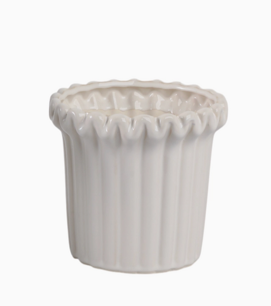Ivory Ceramic Planter Pot w/ Fluted Rim (2 Sizes)