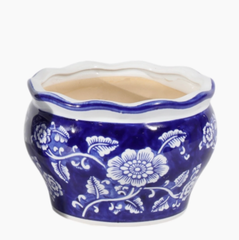 Ceramic Chinoiserie Planter Pot w/ Ruffle Rim (2 Sizes)