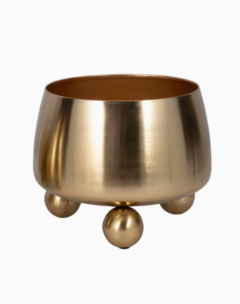 Gold Metal Planter Pot w/ Ball Feet (2 Sizes)