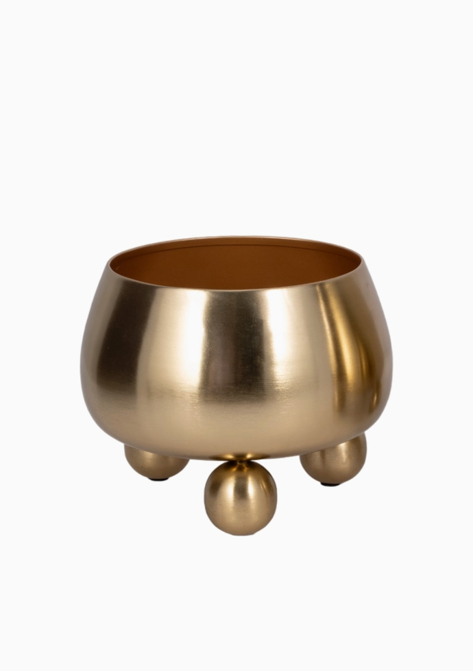 Gold Metal Planter Pot w/ Ball Feet (2 Sizes)