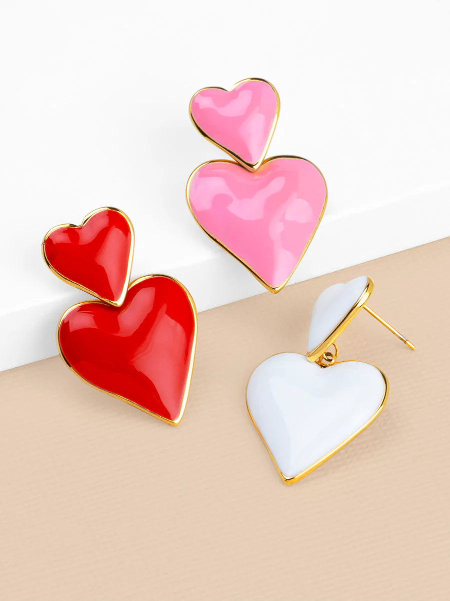 Enamel Stack Heart Drop Earrings (3 Colors)