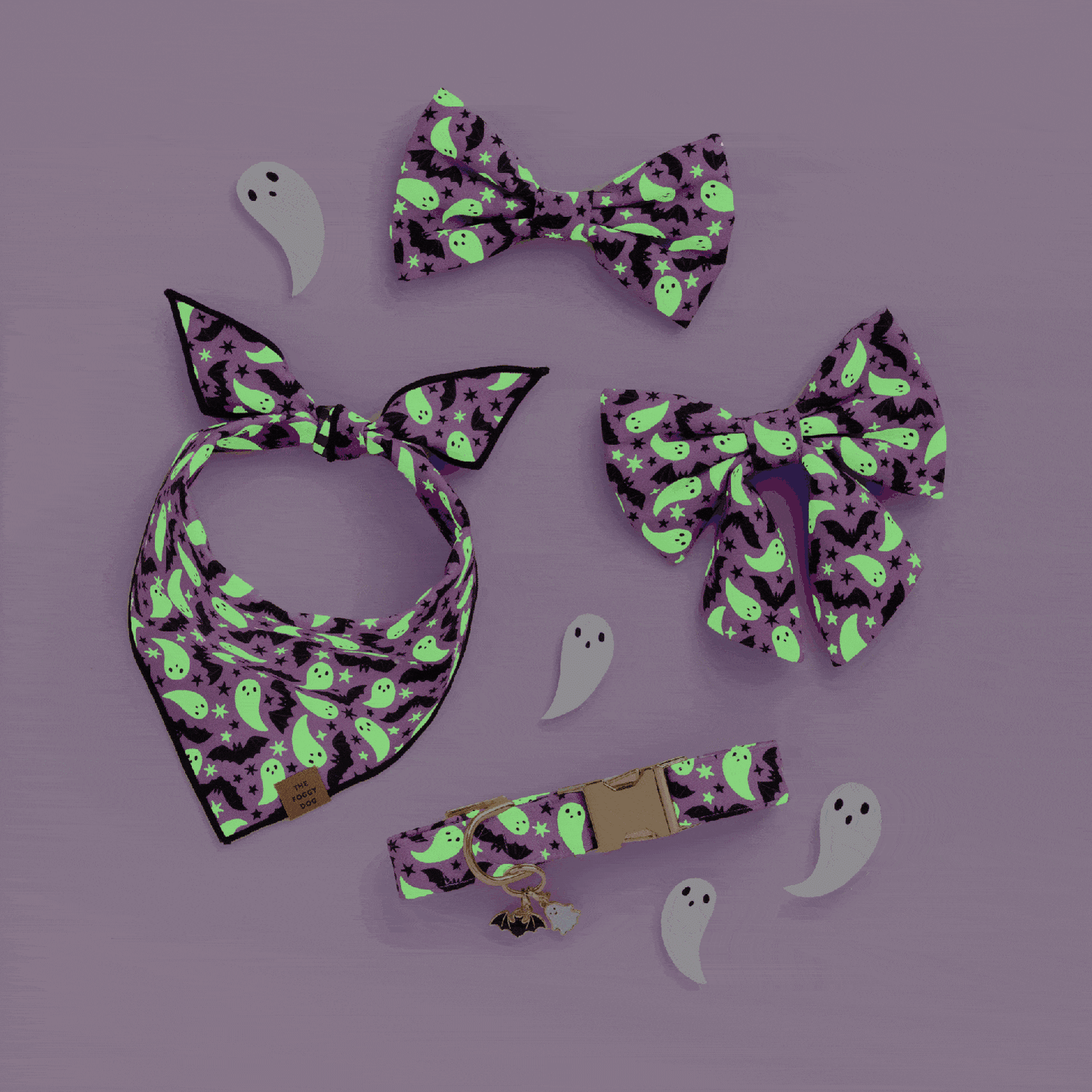 Spooky Season Reversible & Glow-in-the-Dark Dog Bandana by The Foggy Dog