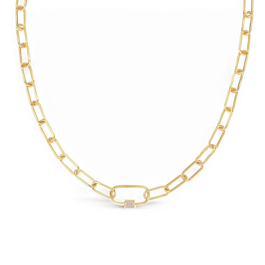 Link Chain Necklace w/ Pave Carabiner Clasp (2 Colors)