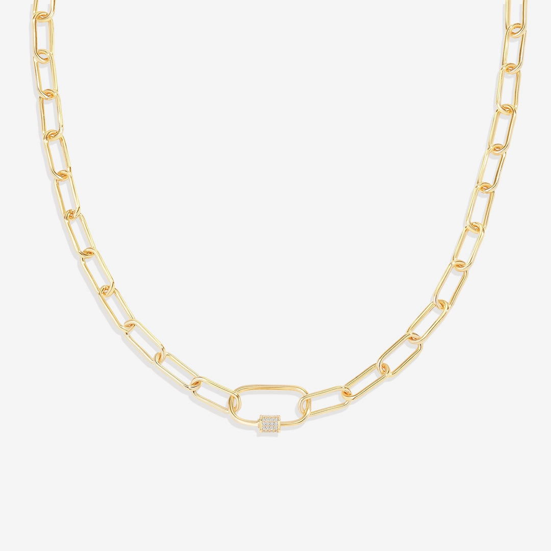 Link Chain Necklace w/ Pave Carabiner Clasp (2 Colors)