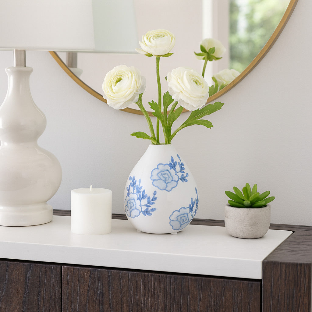 5" Blue & White Chinoiserie Bud Vase