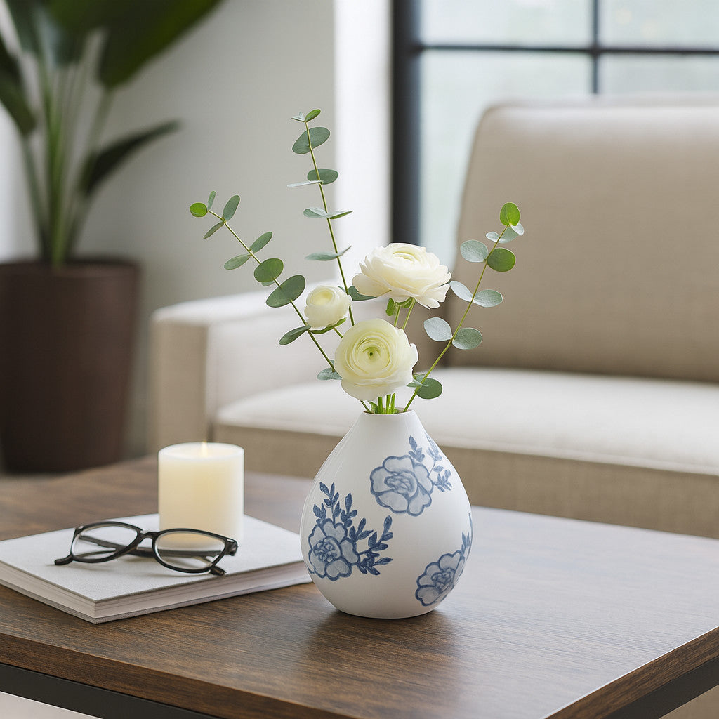 5" Blue & White Chinoiserie Bud Vase