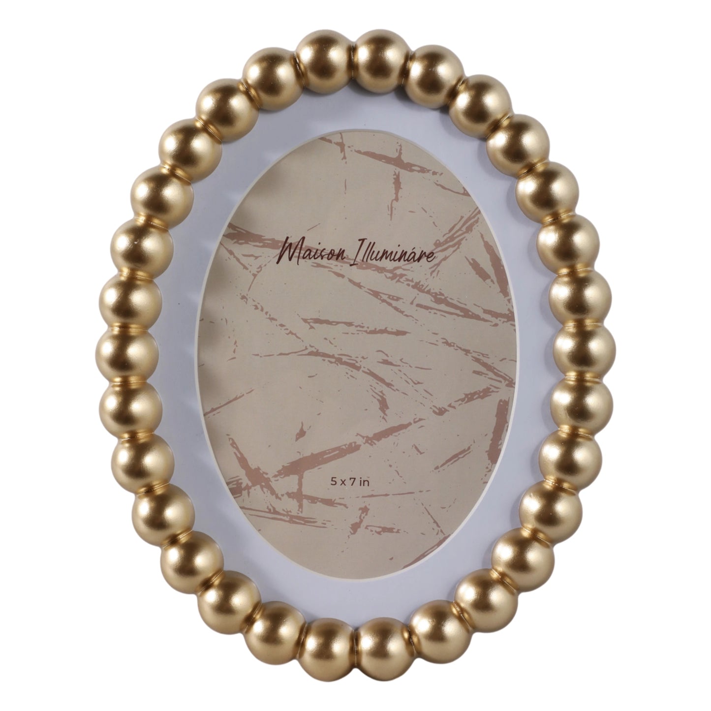 Oval Beaded Photo Frame w/ Matte Gold Finish