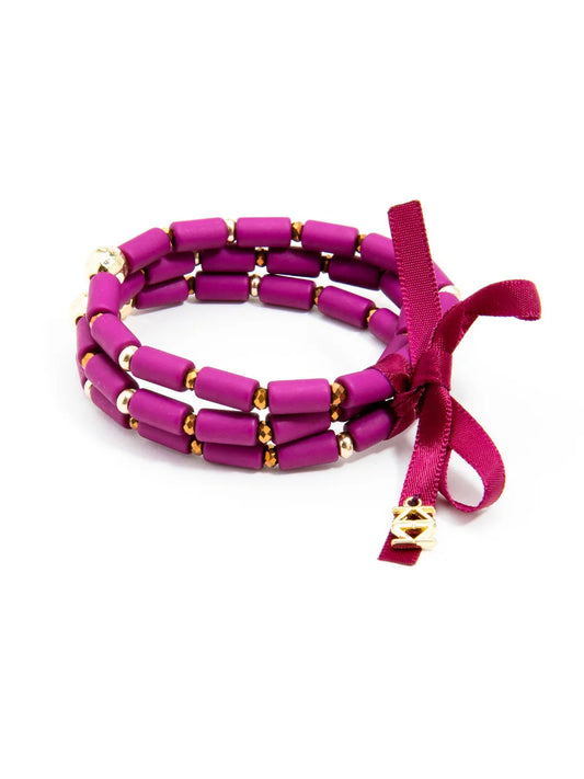 Beaded Stretch Bracelets - Berry (Set of 3)