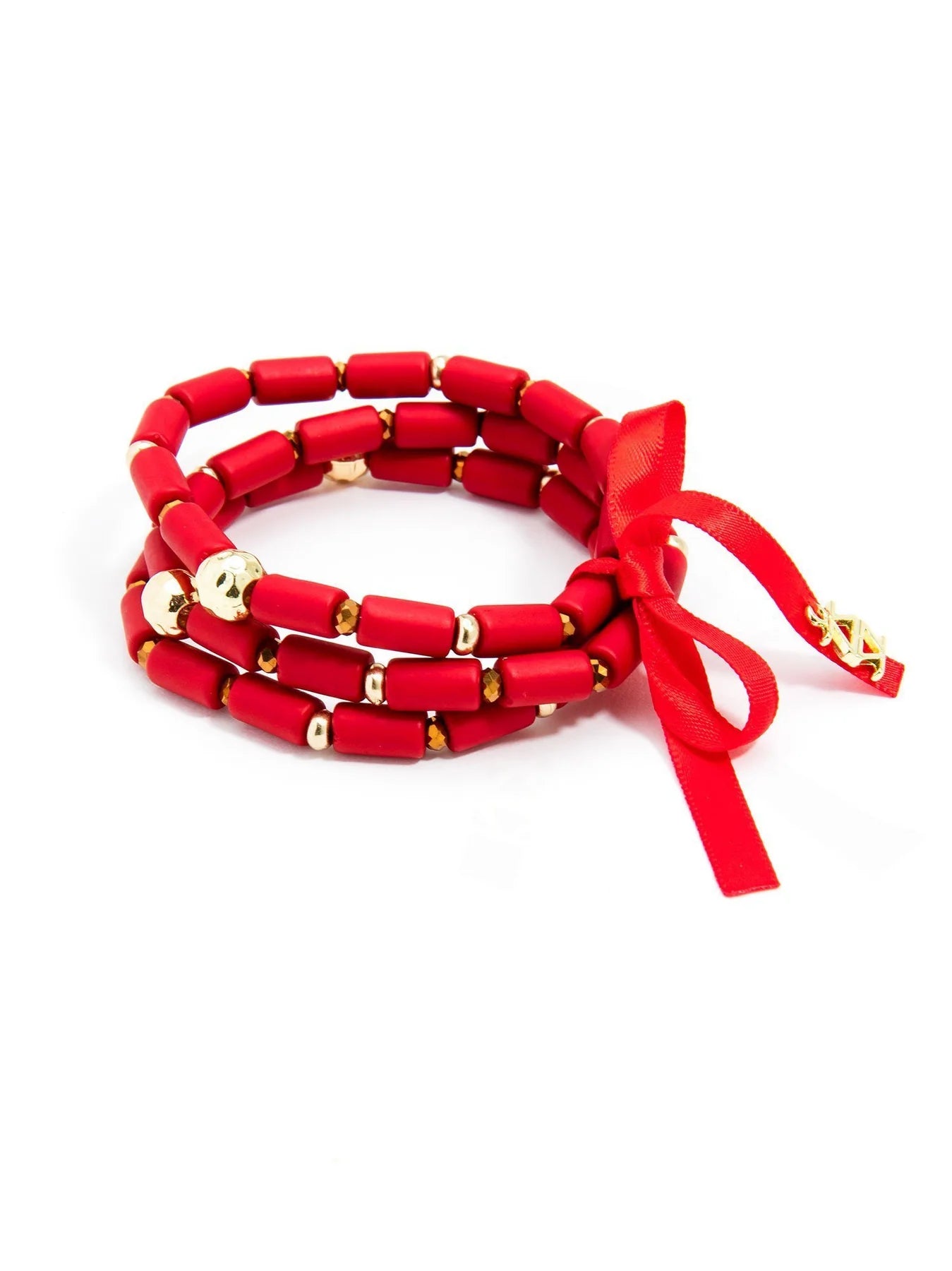 Beaded Stretch Bracelet - Red (Set of 3)