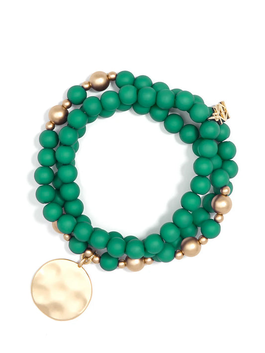 Matte Beaded Wrap Charm Bracelet Jewelry - Dark Green