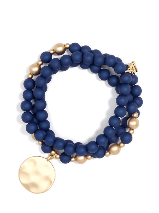 Matte Beaded Wrap Charm Bracelet - Navy