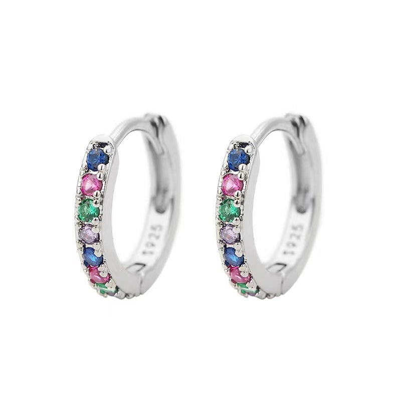 Rainbow Gemstone 7mm Huggie Hoop Earrings (2 Colors)