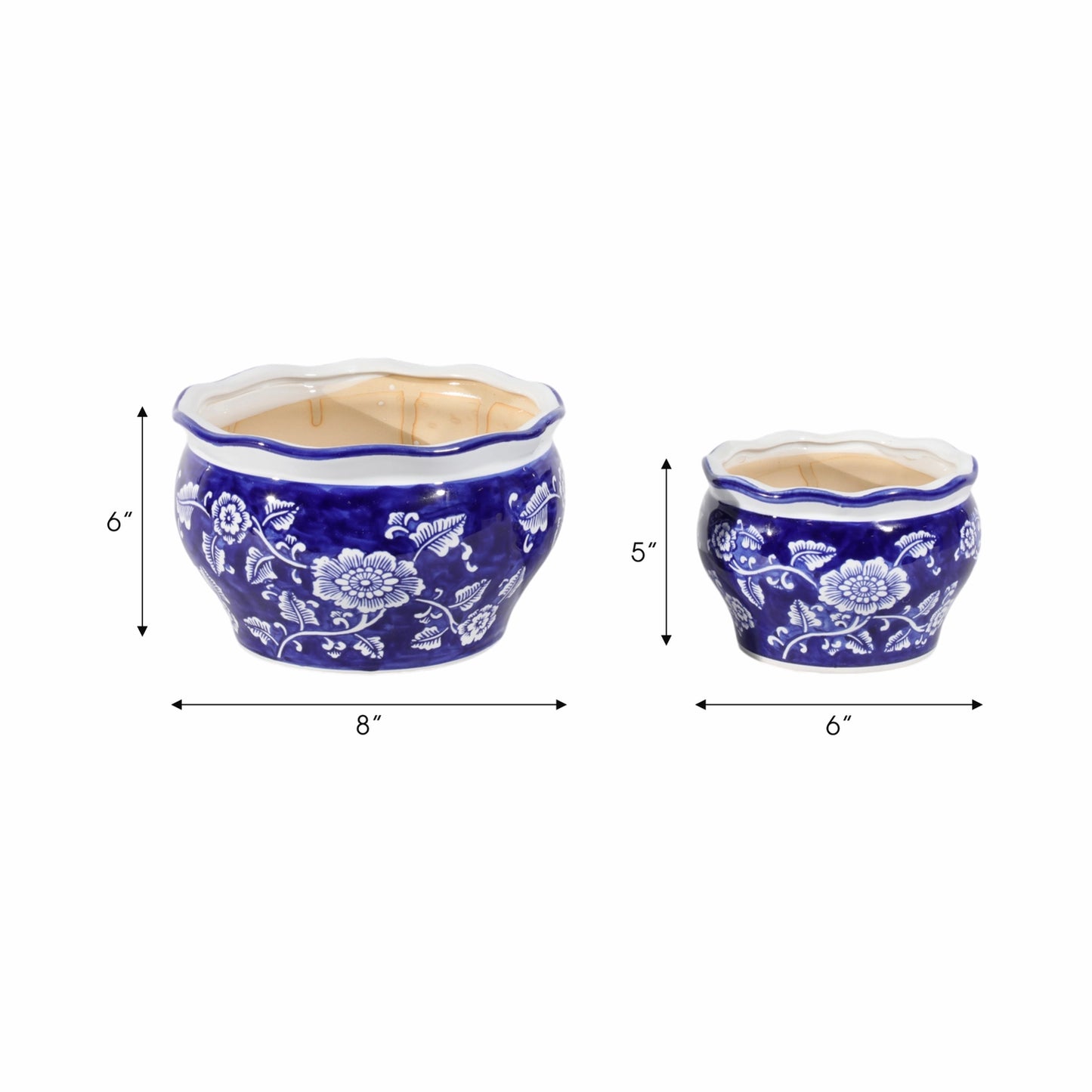 Ceramic Chinoiserie Planter Pot w/ Ruffle Rim (2 Sizes)