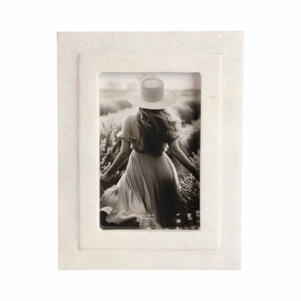 Modern White Marble Photo Frame w/ Beveled Edges