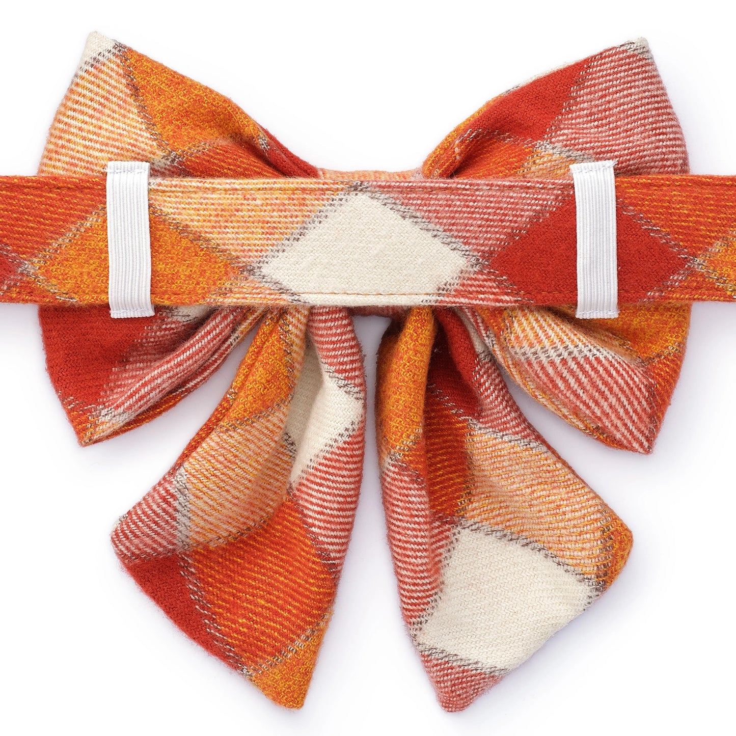 Pumpkin Spice Plaid Flannel Lady Dog Bow by The Foggy Dog