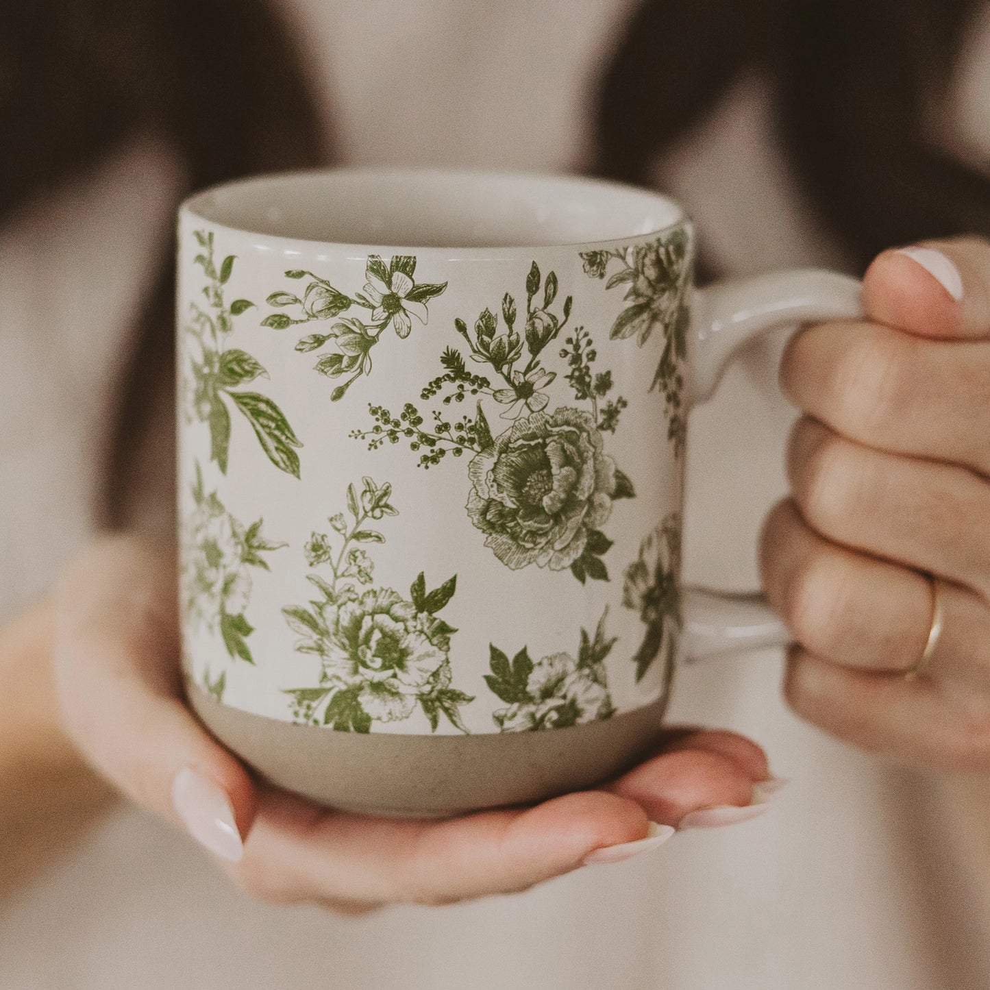 Green Delft Stoneware Mug 14 oz
