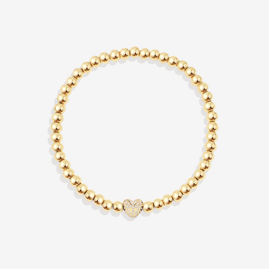 Pave Heart Gold Beaded Bracelet