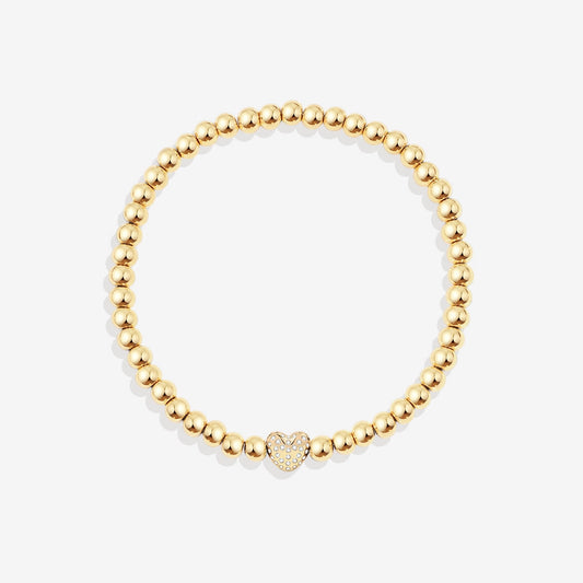 Pave Heart Gold Beaded Bracelet