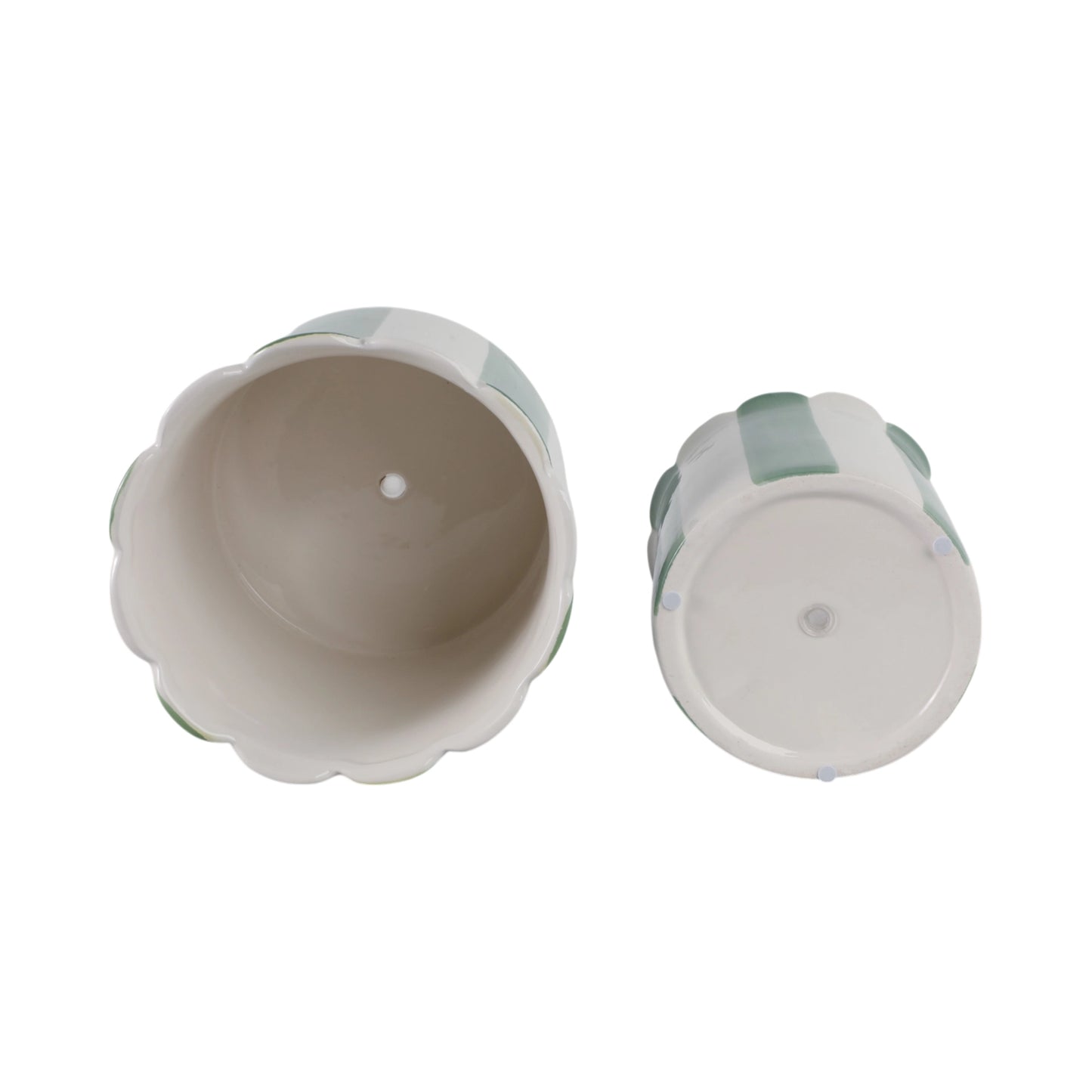 Green & White Striped Planters w/ Scalloped Rim (2 Sizes)