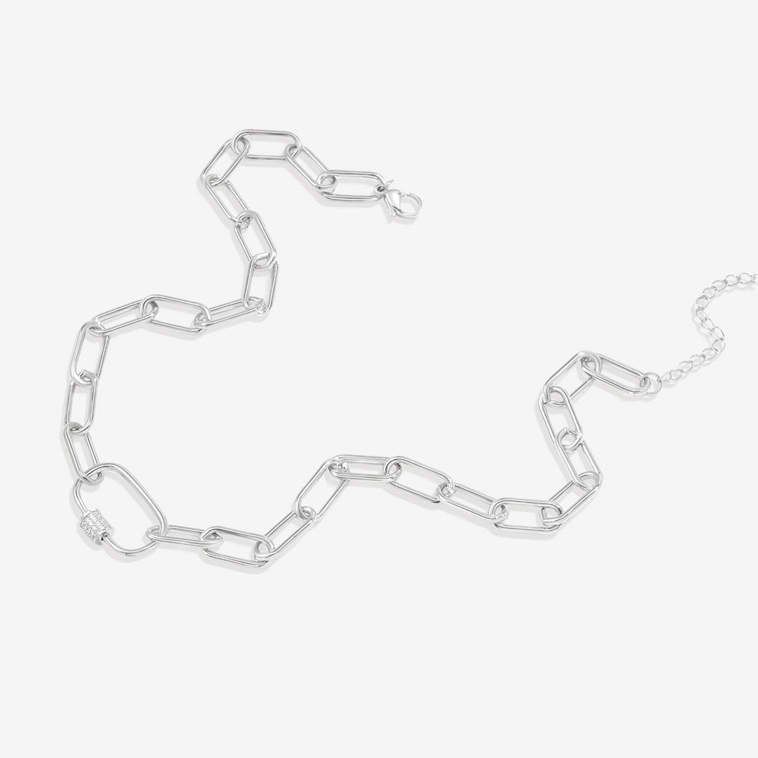 Link Chain Necklace w/ Pave Carabiner Clasp (2 Colors)