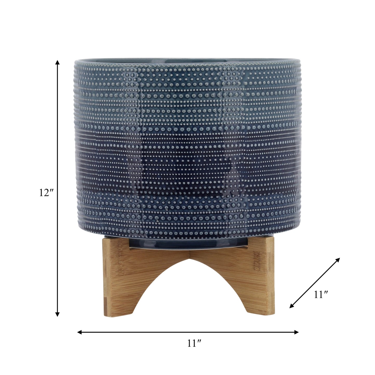 Blue & White Ceramic Planter w/ Wooden Stand