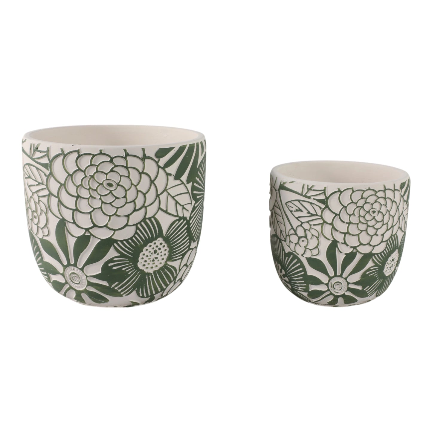 White & Green Ceramic Floral Planter Pot (2 Sizes)