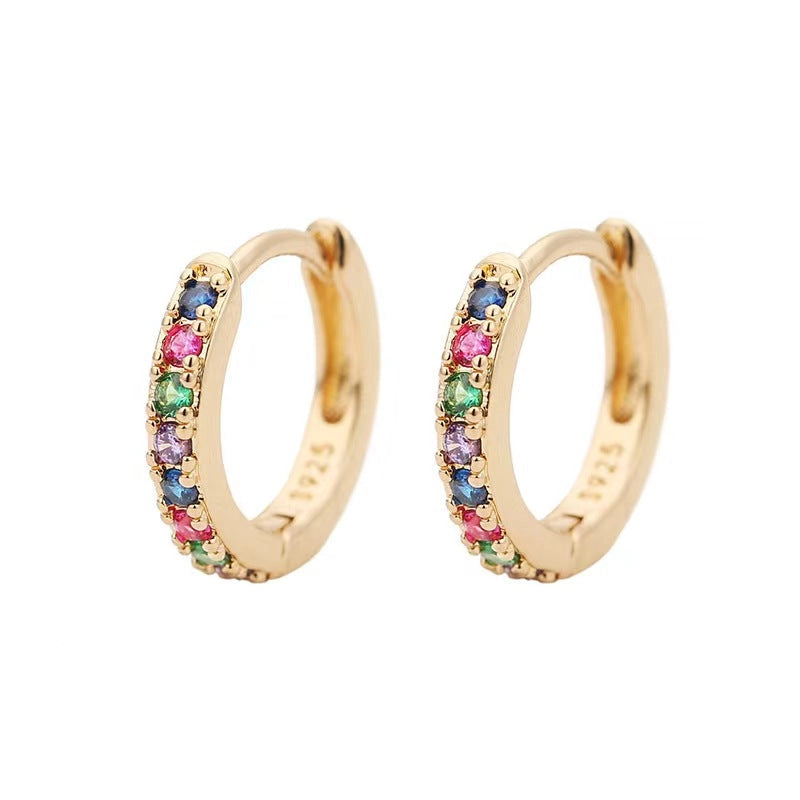 Rainbow Gemstone 7mm Huggie Hoop Earrings (2 Colors)