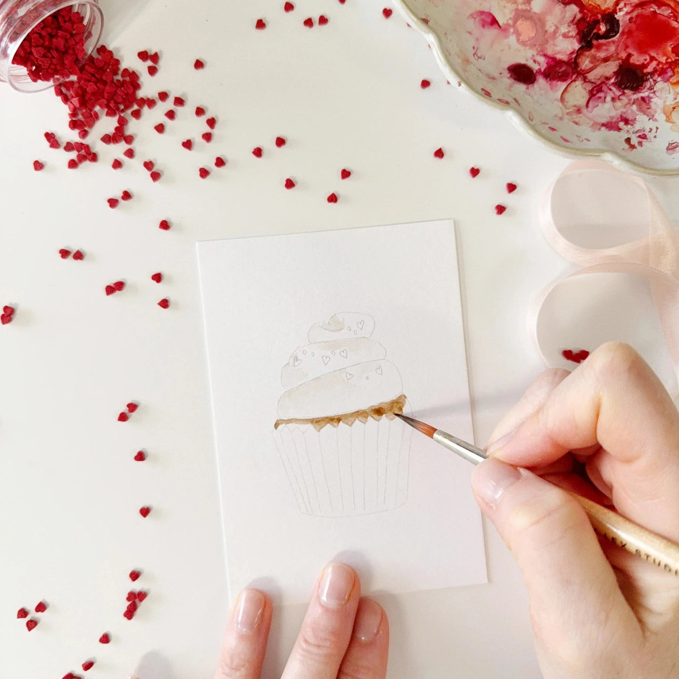 Sweet Treats Valentines Paintable Watercolor Notecard Set by Emily Lex Studio