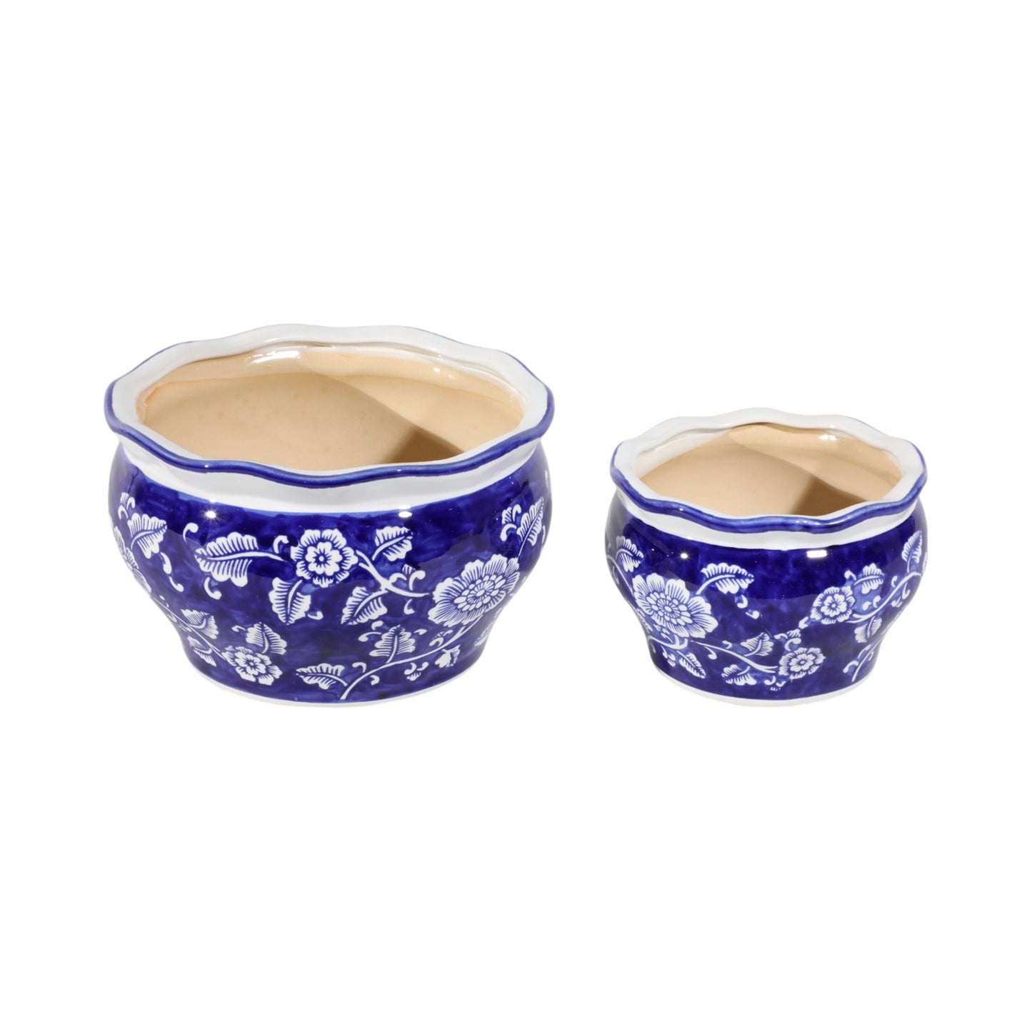 Ceramic Chinoiserie Planter Pot w/ Ruffle Rim (2 Sizes)