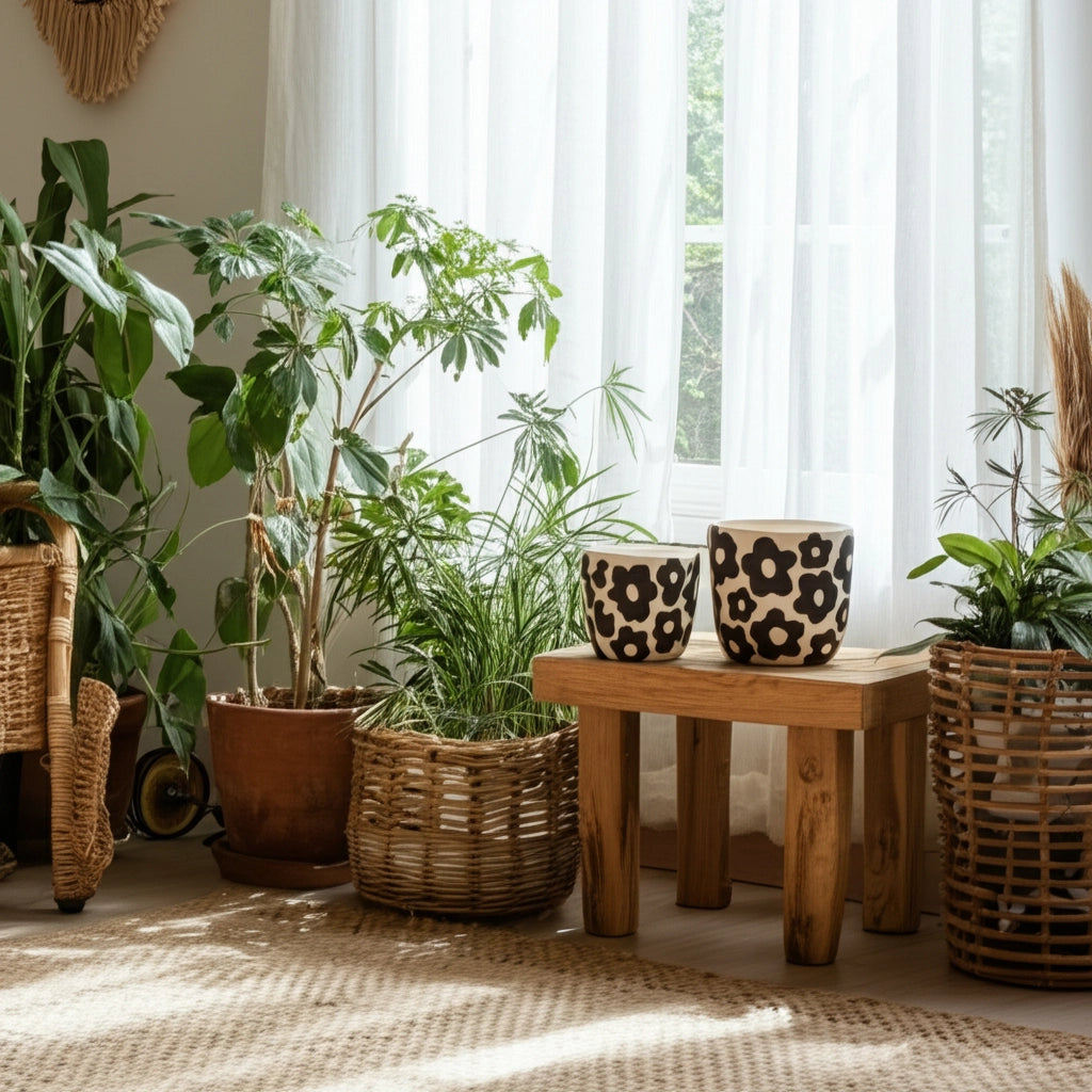Ceramic White & Black Flower Power Planter (2 Sizes)