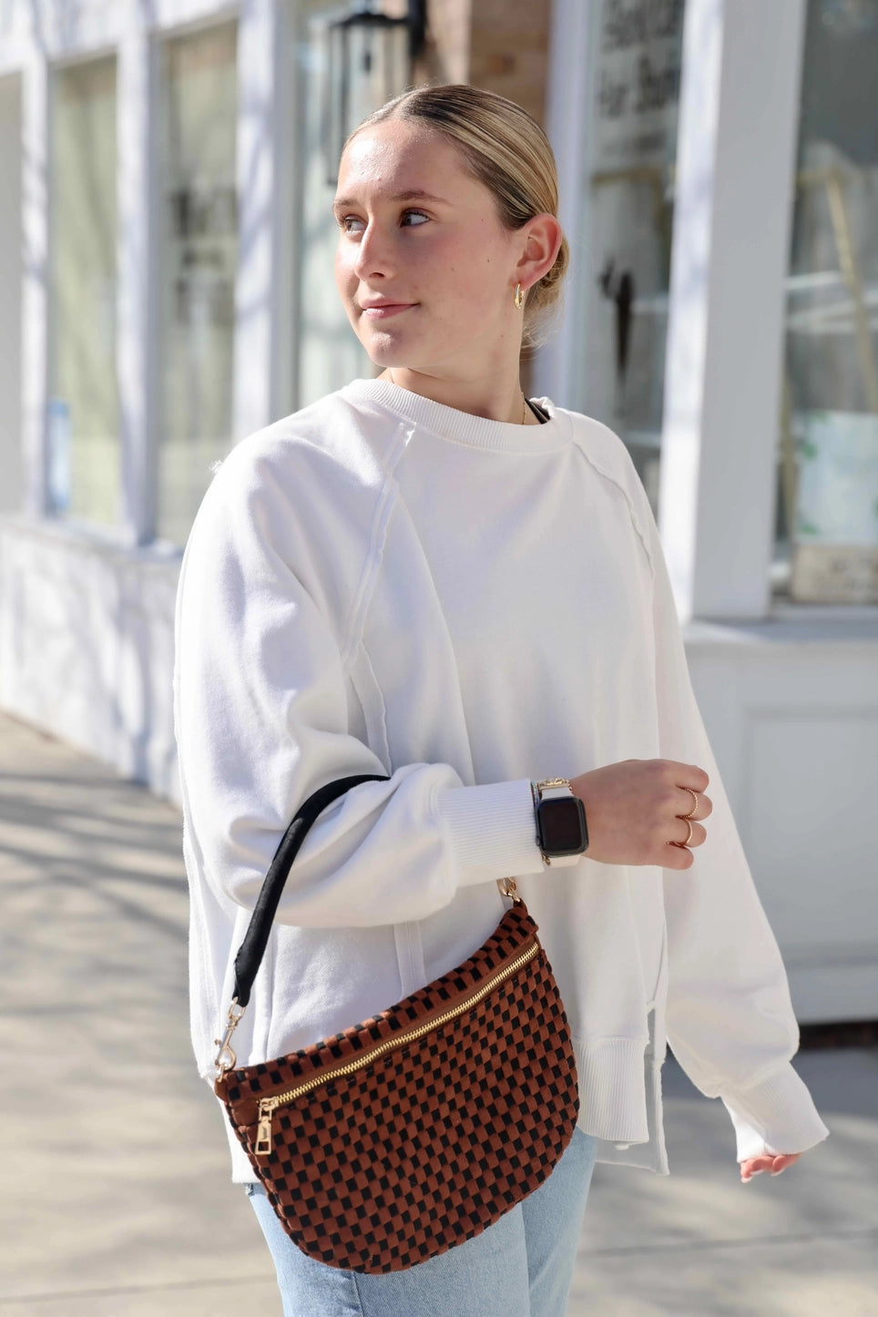 Freya Woven Vegan Suede Crescent Crossbody Bag (4 Colors)