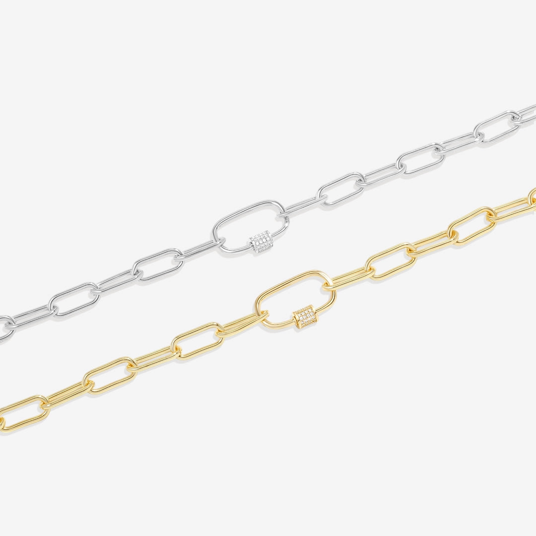 Link Chain Necklace w/ Pave Carabiner Clasp (2 Colors)