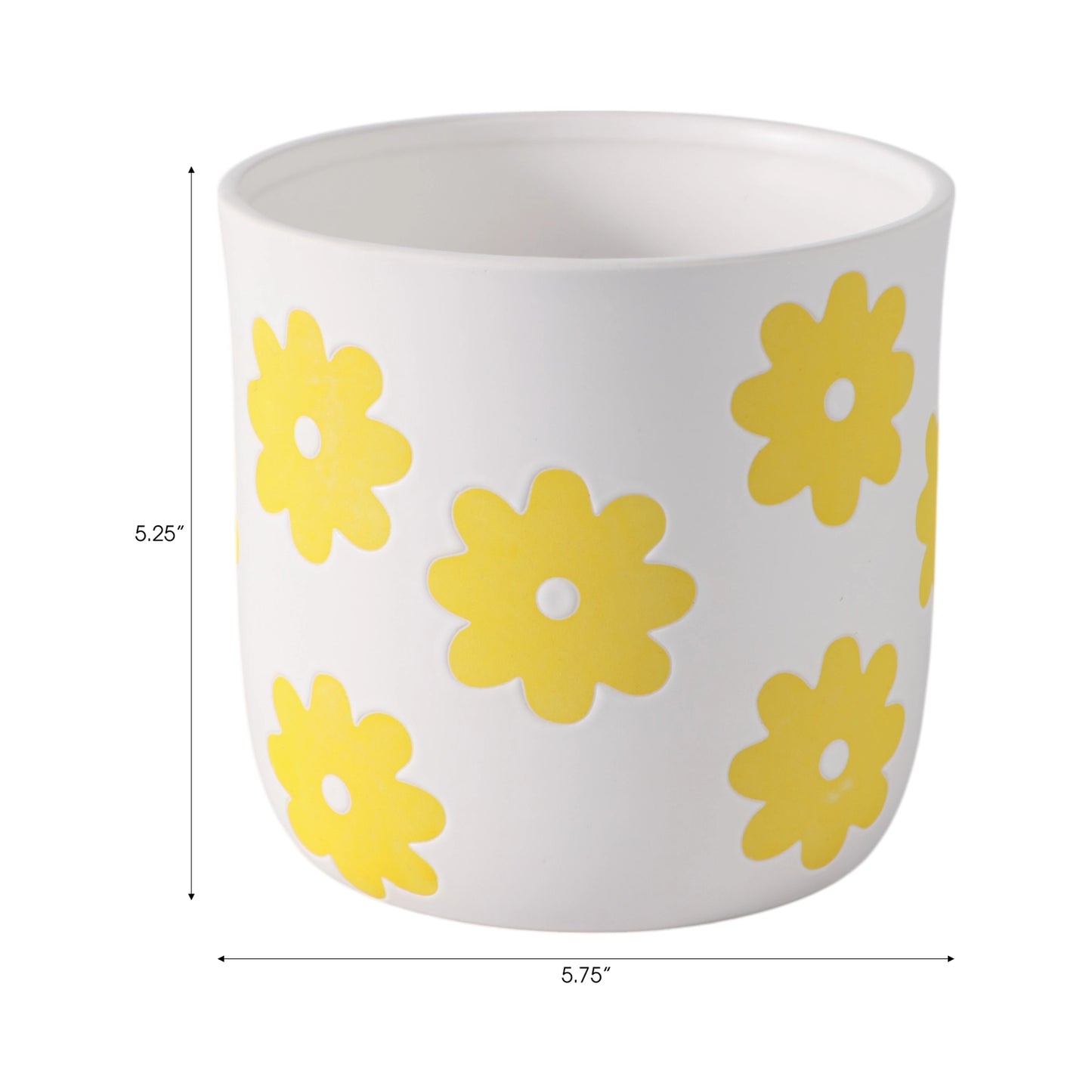 6" White & Yellow Ceramic Flower Power Planter