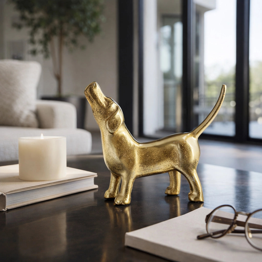 Modern Gold Howling Dog Figurine
