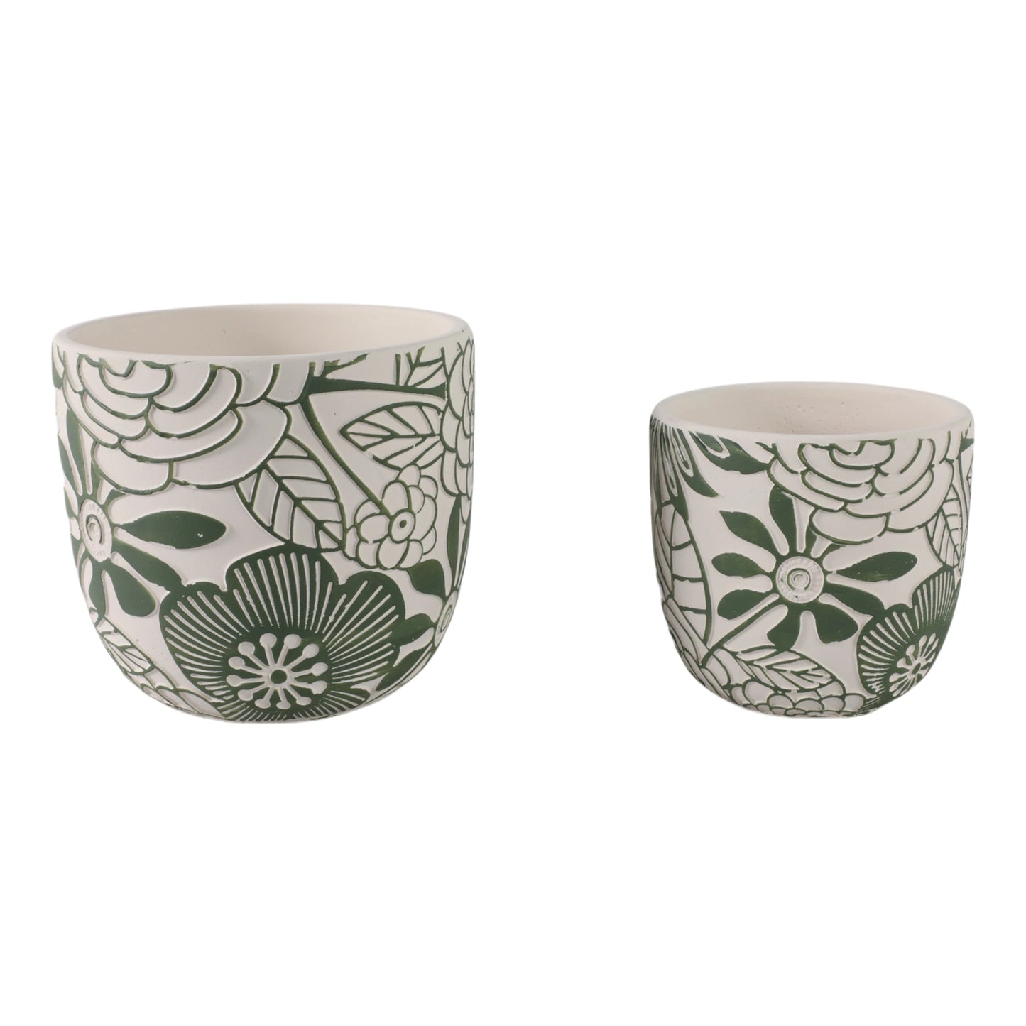 White & Green Ceramic Floral Planter Pot (2 Sizes)