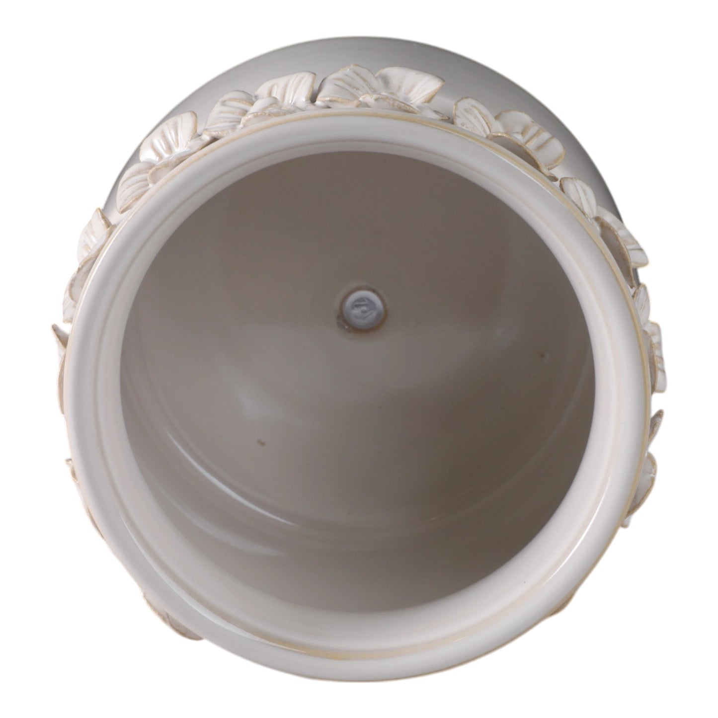Ivory Ceramic Planter Pot w/ Sculpted Floral Rim
