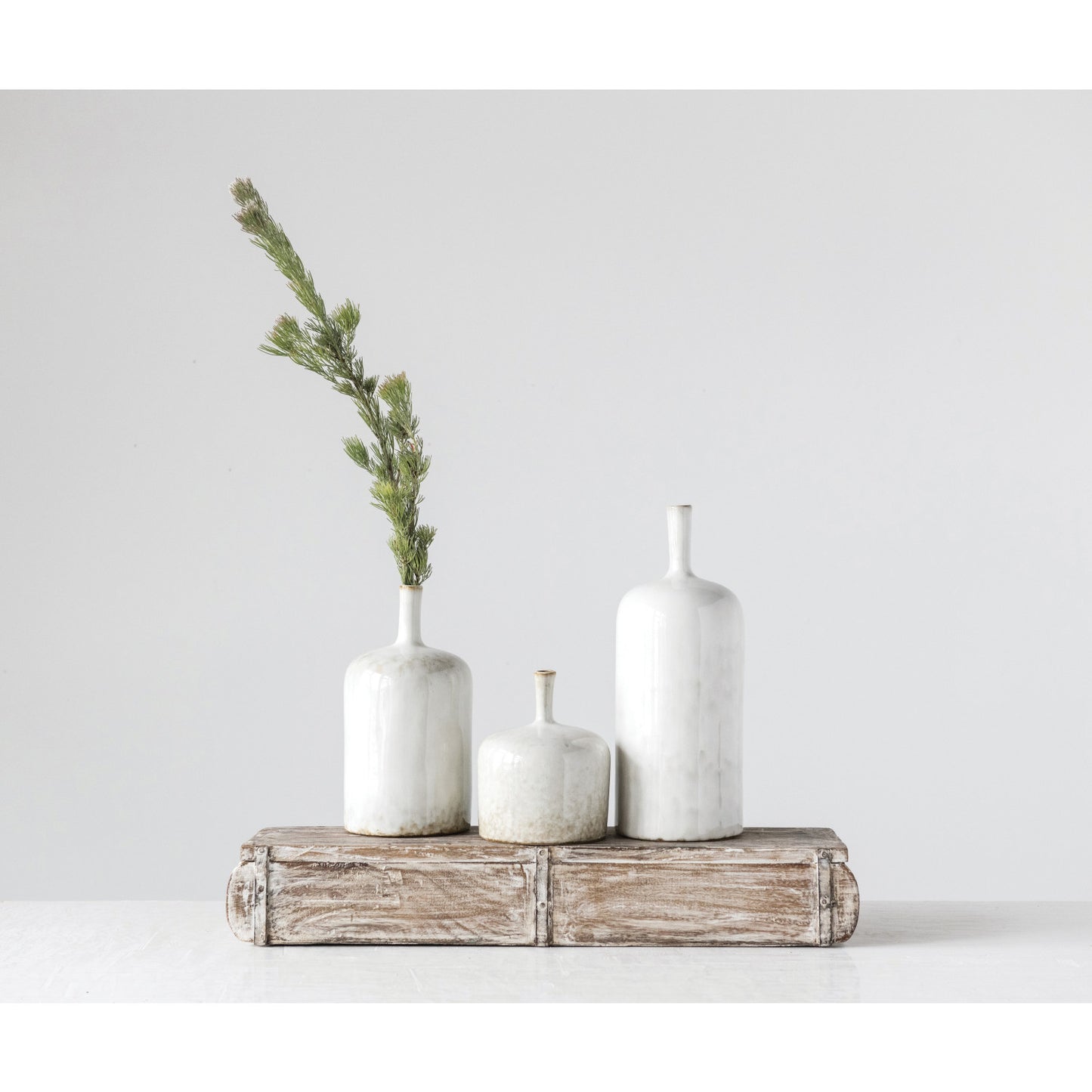 White Stoneware Vase w/ Glaze