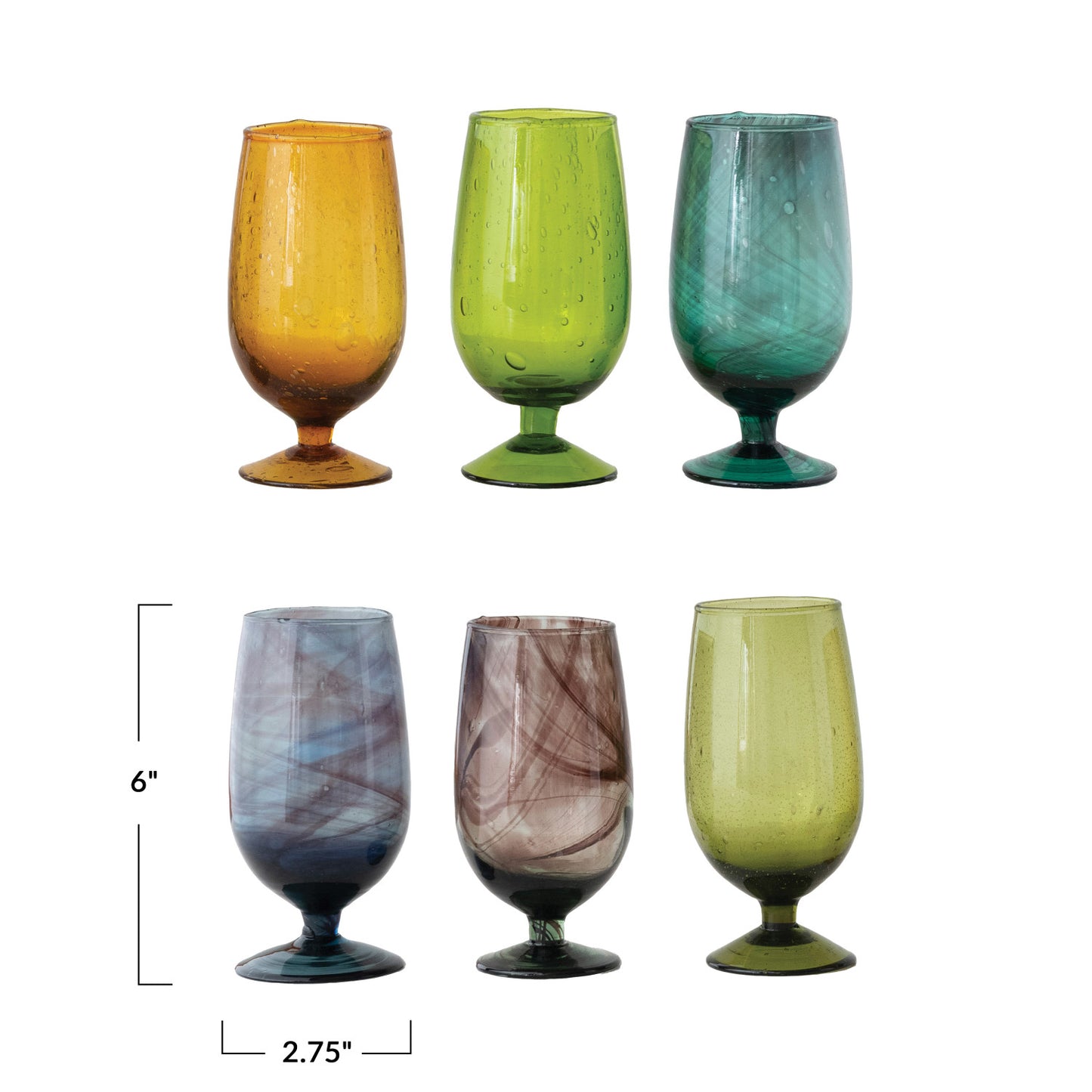 Hand-Blown Stemmed Drinking Glass 12 oz (6 Colors)