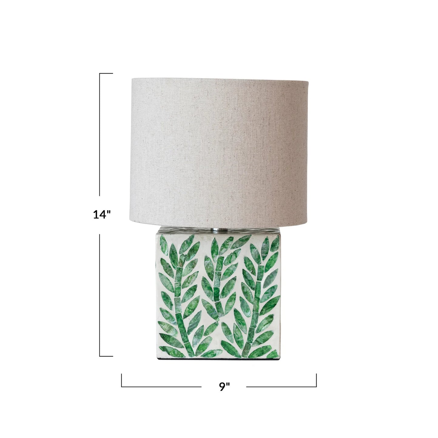 Mother of Pearl Table Lamp w/ Botanical Pattern & Linen Shade